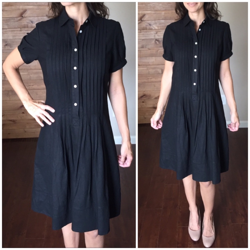 Jessica Howard Black Pleated Button-Front Midi Dress